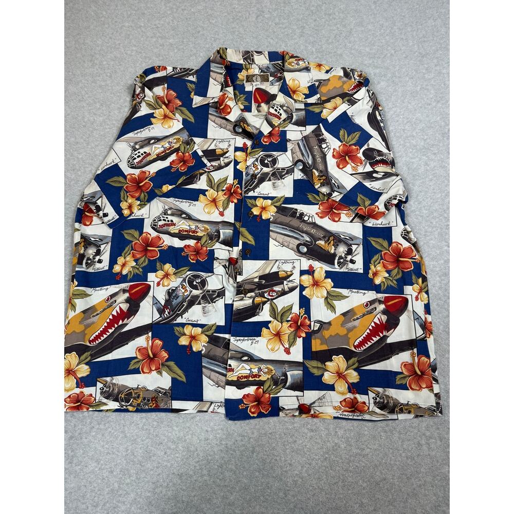 Vintage Kalaheo Hawaiian Shirt Mens Size 2XL USA WW2 Planes Fighters